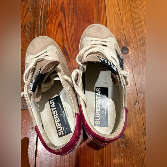 Golden Goose Superstar Sneakers in Beige and Burgundy